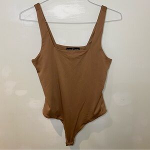 Almost Famous Women’s Square Neck Tan Bodysuit- Size Large